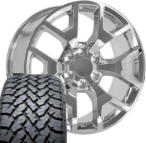 OE Wheels CV92 20 Inch Rims and Tires Fit Sierra 1500 Honeycomb Style 6x139.7 20x9 Chrome - Hollander 5656 - TS-37 AT 275/55-20 (Set of 4) in Saudi Arabia