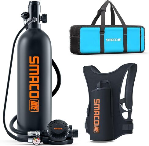 SMACO Mini Scuba Tank 1.9 L Scuba Diving Tank for Shallow Water Diving, Aluminum Scuba Cylinder 25 Mins of Diving Time for Diving Practice/Underwater Operations/Backup Air Source in Kuwait