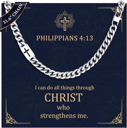 MEALGUET Easter Basket Stuffers for Mens : Cuban Link Chain Cross Necklace, Non Tarnish Men's Stainless Steel Bible Verse Engraved Curb Chains Necklaces for Men Religious Jewelry Gifts in Saudi Arabia