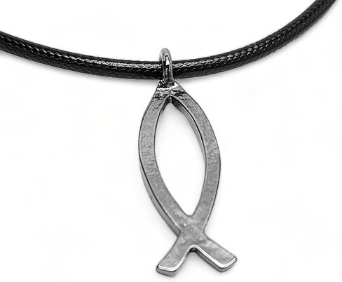FORGIVEN JEWELRY Jesus Fish Large Ichthus Dark Metal Necklace in Kuwait
