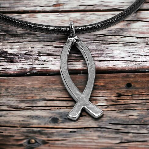 FORGIVEN JEWELRY Jesus Fish Large Ichthus Dark Metal Necklace in Kuwait
