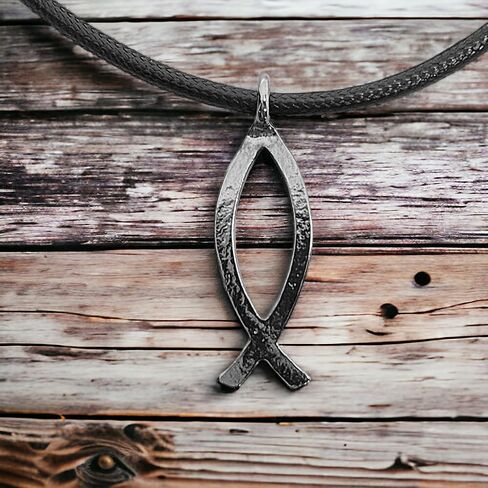 FORGIVEN JEWELRY Jesus Fish Large Ichthus Dark Metal Necklace in Kuwait