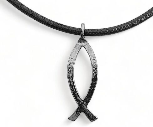 FORGIVEN JEWELRY Jesus Fish Large Ichthus Dark Metal Necklace in Kuwait