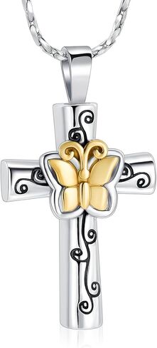 Butterfly Cross Urn Necklace for Ashes Birthstone Cremation Jewelry for Men Women Ashes Pendant Keepsake Memorial Ash Jewelry in Kuwait