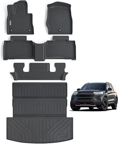 Floor Mats & Trunk Mat for KIA EV9 2024 7-Seats Version（Not Fit for 6-Seats Version）, 1st & 2nd & 3rd Rows Full Set with Cargo Liner,TPE All Weather Protection Car Floor Liners-Black in Saudi Arabia