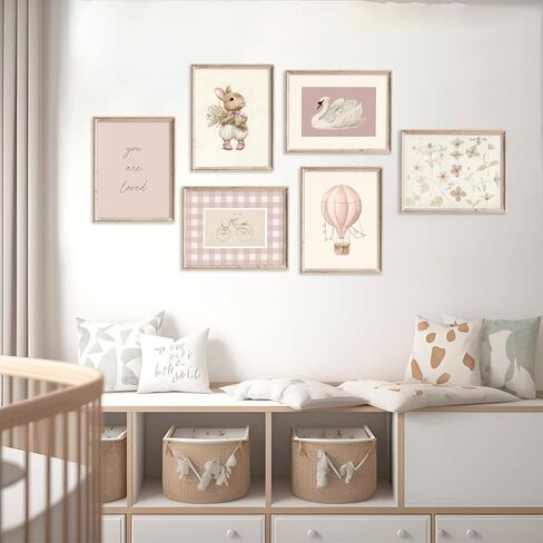الوردي الحضانة جدار الفن طفلة قماش جدار ديكور خمر ملصق الأرنب زهرة جدار الفن العتيقة Preppy صور الحيوان الأزهار يطبع الأطفال البجع اللوحة للفتيات غرفة نوم 8x10x6 بوصة غير المؤطرة in Saudi Arabia