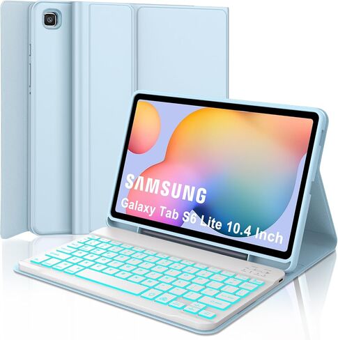 Samsung Galaxy Tab S6 Lite Case with Keyboard 10.4" 2022/2020, Detachable Wireless Backlight Keyboard| Slim Folio Cover with S Pen Holder| Auto Sleep/Wake| Galaxy Tab S6 Lite SM-P610/P613/P615/P619 in Kuwait