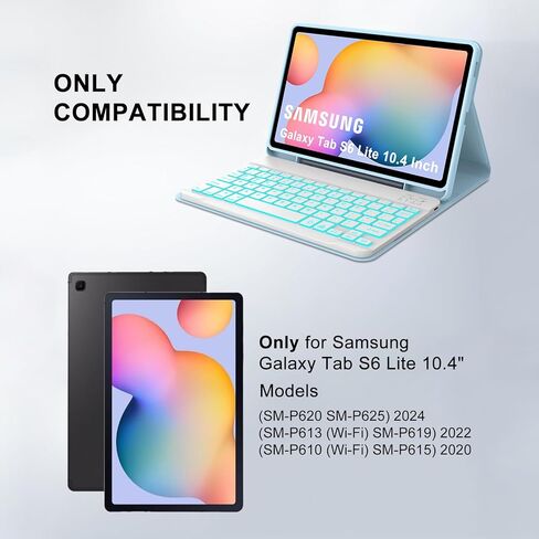 Samsung Galaxy Tab S6 Lite Case with Keyboard 10.4" 2022/2020, Detachable Wireless Backlight Keyboard| Slim Folio Cover with S Pen Holder| Auto Sleep/Wake| Galaxy Tab S6 Lite SM-P610/P613/P615/P619 in Kuwait