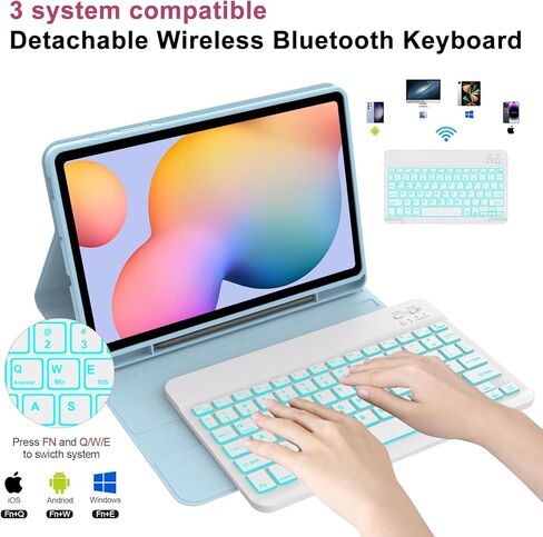 Samsung Galaxy Tab S6 Lite Case with Keyboard 10.4" 2022/2020, Detachable Wireless Backlight Keyboard| Slim Folio Cover with S Pen Holder| Auto Sleep/Wake| Galaxy Tab S6 Lite SM-P610/P613/P615/P619 in Kuwait