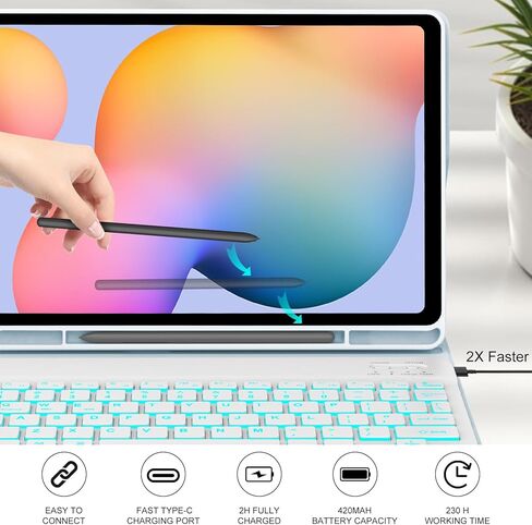 Samsung Galaxy Tab S6 Lite Case with Keyboard 10.4" 2022/2020, Detachable Wireless Backlight Keyboard| Slim Folio Cover with S Pen Holder| Auto Sleep/Wake| Galaxy Tab S6 Lite SM-P610/P613/P615/P619 in Kuwait