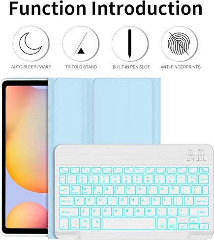Samsung Galaxy Tab S6 Lite Case with Keyboard 10.4" 2022/2020, Detachable Wireless Backlight Keyboard| Slim Folio Cover with S Pen Holder| Auto Sleep/Wake| Galaxy Tab S6 Lite SM-P610/P613/P615/P619 in Kuwait