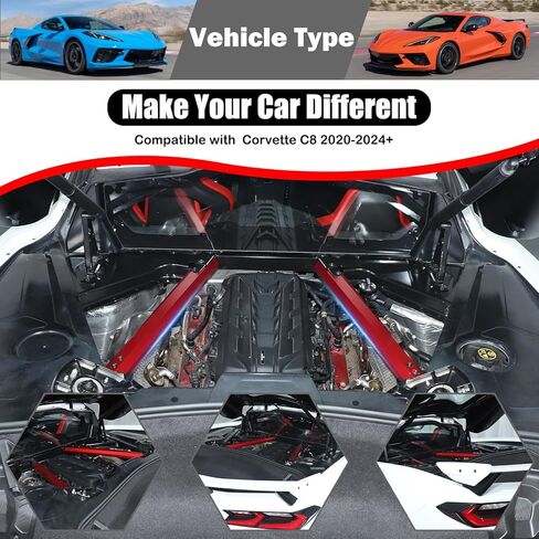 for C8 Corvette Accessories Aluminum Engine Compartment Pull Bar Trim Strip,Engine Bay Strut Bar Left Right Panel Cover Trim Compatible with Corvette C8 2020-2024 2025 (A/Red) in Saudi Arabia