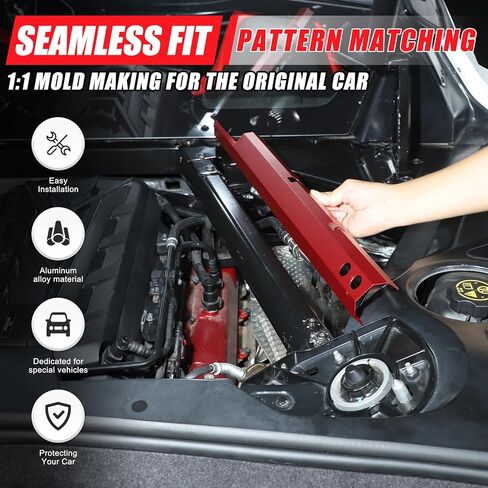 for C8 Corvette Accessories Aluminum Engine Compartment Pull Bar Trim Strip,Engine Bay Strut Bar Left Right Panel Cover Trim Compatible with Corvette C8 2020-2024 2025 (A/Red) in Saudi Arabia