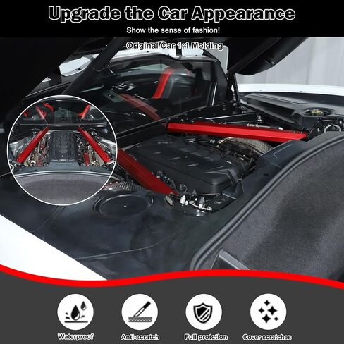 for C8 Corvette Accessories Aluminum Engine Compartment Pull Bar Trim Strip,Engine Bay Strut Bar Left Right Panel Cover Trim Compatible with Corvette C8 2020-2024 2025 (A/Red) in Saudi Arabia