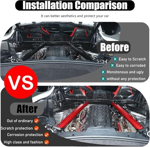 for C8 Corvette Accessories Aluminum Engine Compartment Pull Bar Trim Strip,Engine Bay Strut Bar Left Right Panel Cover Trim Compatible with Corvette C8 2020-2024 2025 (A/Red) in Saudi Arabia