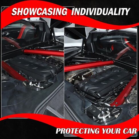 for C8 Corvette Accessories Aluminum Engine Compartment Pull Bar Trim Strip,Engine Bay Strut Bar Left Right Panel Cover Trim Compatible with Corvette C8 2020-2024 2025 (A/Red) in Saudi Arabia