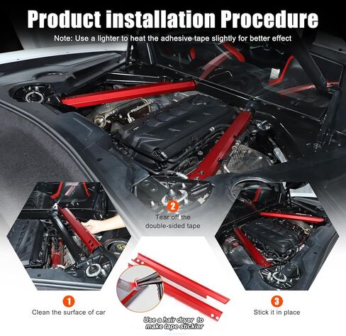 for C8 Corvette Accessories Aluminum Engine Compartment Pull Bar Trim Strip,Engine Bay Strut Bar Left Right Panel Cover Trim Compatible with Corvette C8 2020-2024 2025 (A/Red) in Saudi Arabia