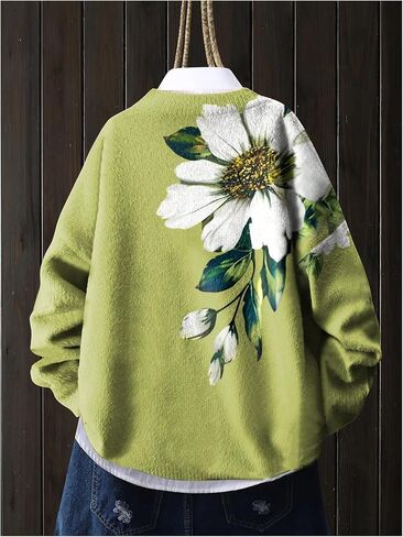 Women's Floral Graphic Sweaters Crew Neck Long Sleeve Pullover Sweaters Fall Jumper in Saudi Arabia