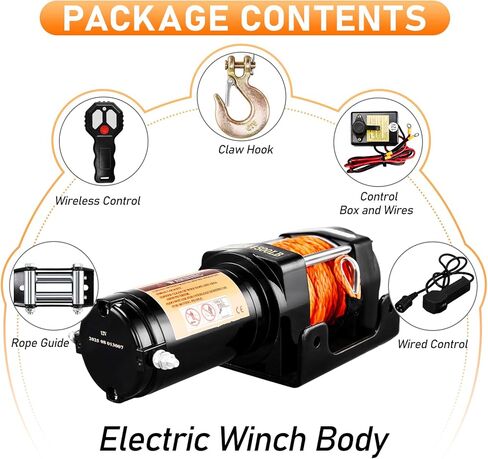 AutoForever 5500lb Electric Winch with Synthetic Rope,12V DC ATV UTV Winch with Both Wireless Handheld Remote and Corded Control,IP67 Waterproof Portable Power Winch for Off-Road Recovery, Towing,Boat in Kuwait