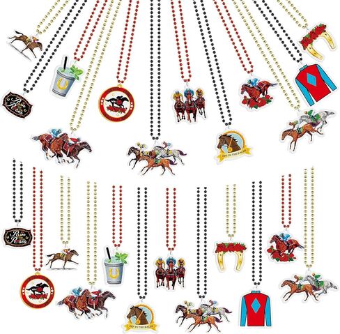 Landical 24 Pcs Horsing Racing Necklaces Festive Derby Bead Necklace Horse Long Pendant for Horsing Racing Derby Party Supplies Costume Accessories Outfit Gifts in Saudi Arabia