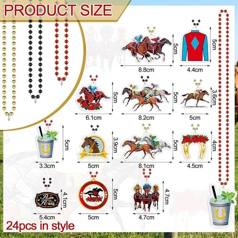 Landical 24 Pcs Horsing Racing Necklaces Festive Derby Bead Necklace Horse Long Pendant for Horsing Racing Derby Party Supplies Costume Accessories Outfit Gifts in Saudi Arabia