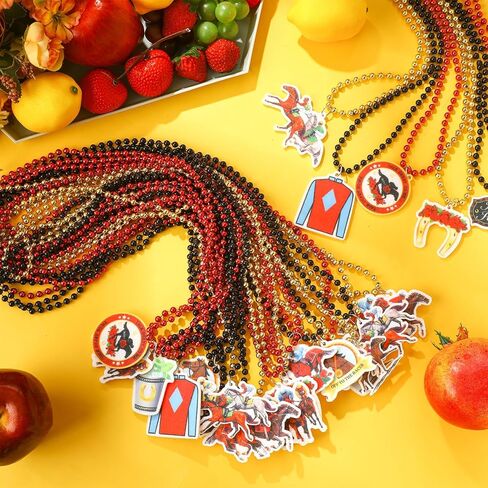 Landical 24 Pcs Horsing Racing Necklaces Festive Derby Bead Necklace Horse Long Pendant for Horsing Racing Derby Party Supplies Costume Accessories Outfit Gifts in Saudi Arabia