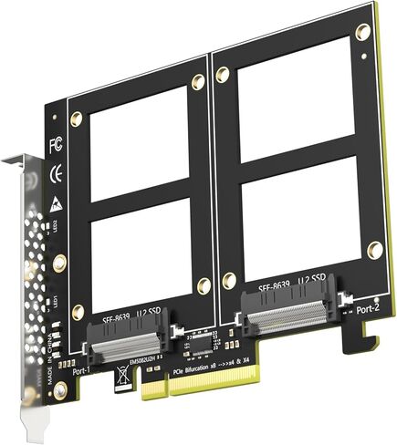 GLOTRENDS PU21 Dual U.2 SSD to PCIe 4.0 X8 Adapter, Support 2 x U.2 SSD or Soft Raid, Without PCIe Splitter Function (PCIe Bifurcation Motherboard is Required) in Kuwait