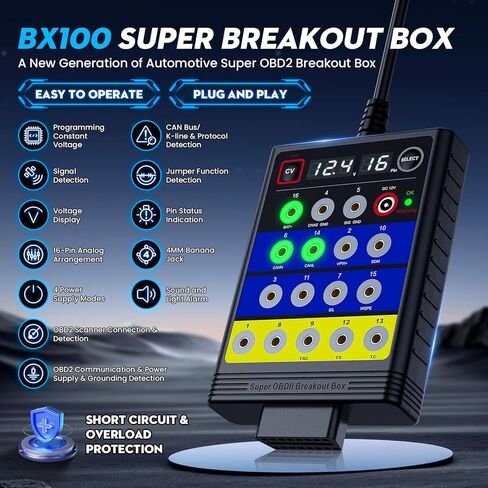 TRISCO Super Obd2 Breakout Box - أداة تشخيص السيارات ذات 16 سنًا مع عرض الجهد، ودعم برمجة وحدة التحكم الإلكترونية، واكتشاف بروتوكول CAN/K-LINE in Kuwait