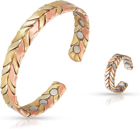 مجموعة سوار وخاتم نحاس من MagVIVACE للنساء - مجوهرات مغناطيسية مع مغناطيس 3500 غاوس (E) in Saudi Arabia