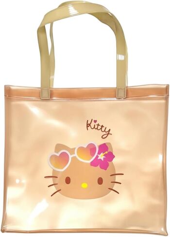 Kiity PVC Tote Bag - Cute Tanned Kiity Print - Waterproof, Easy-Clean, Heart Sunglasses & Hibiscus - Translucent, Versatile for Beach, Pool, Travel, Daily Use - Fun Work Tote Bags for Women in Saudi Arabia