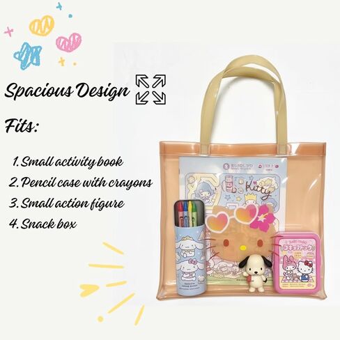 Kiity PVC Tote Bag - Cute Tanned Kiity Print - Waterproof, Easy-Clean, Heart Sunglasses & Hibiscus - Translucent, Versatile for Beach, Pool, Travel, Daily Use - Fun Work Tote Bags for Women in Saudi Arabia