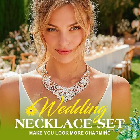 Yonamix Wedding Jewelry Sets Gold Rhinestone Necklace and Earrings for Women in Saudi Arabia