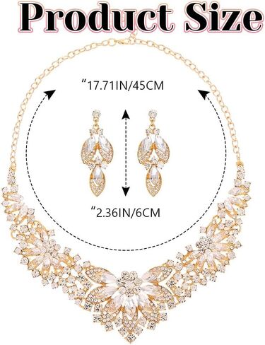 Yonamix Wedding Jewelry Sets Gold Rhinestone Necklace and Earrings for Women in Saudi Arabia