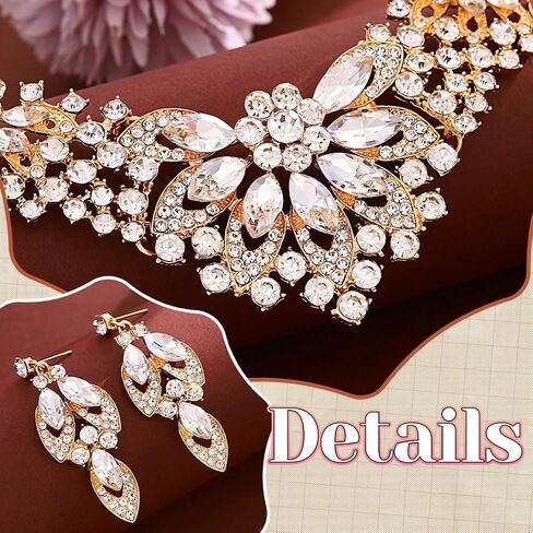 Yonamix Wedding Jewelry Sets Gold Rhinestone Necklace and Earrings for Women in Saudi Arabia