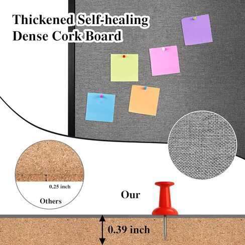 لوحة إعلانات مقاس 40 × 30 بوصة، لوحة فلين للجدران، لوحات إعلانات بإطار خشبي مع قماش رمادي، لوحة فلين مثبتة على الحائط لديكور المنزل والمدرسة والمكتب in Kuwait