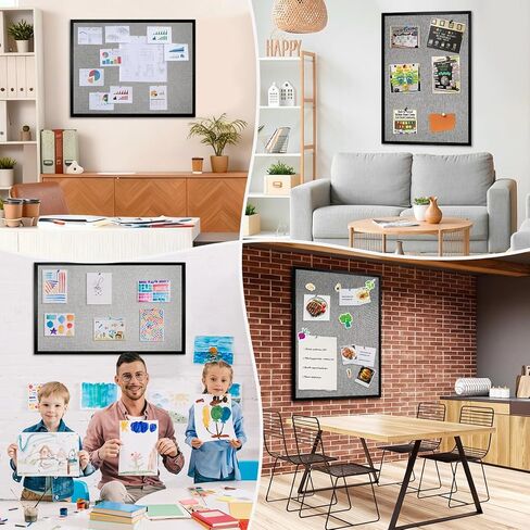 لوحة إعلانات مقاس 40 × 30 بوصة، لوحة فلين للجدران، لوحات إعلانات بإطار خشبي مع قماش رمادي، لوحة فلين مثبتة على الحائط لديكور المنزل والمدرسة والمكتب in Kuwait