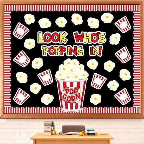 JarThenaAMCS 77 Pcs Popcorn Bulletin Board Decoration Funny Popcorn Bucket Paper Cutouts with 150 Pcs Glue Points for Back to School Movie Night Party Classroom in Saudi Arabia