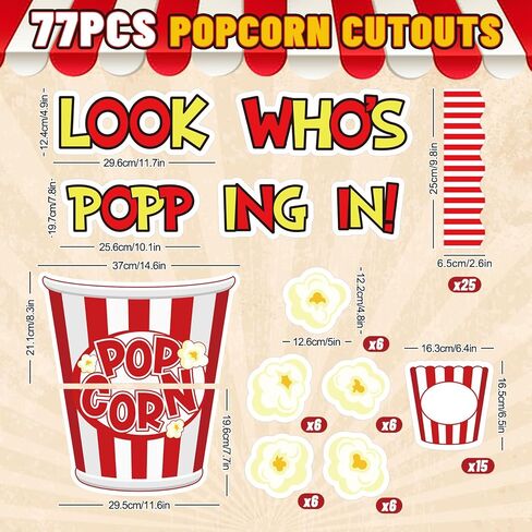 JarThenaAMCS 77 Pcs Popcorn Bulletin Board Decoration Funny Popcorn Bucket Paper Cutouts with 150 Pcs Glue Points for Back to School Movie Night Party Classroom in Saudi Arabia
