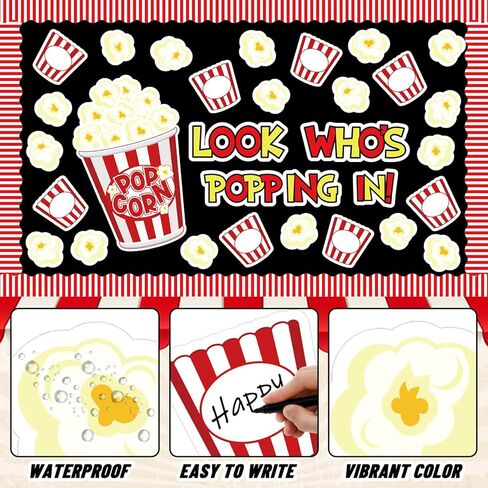 JarThenaAMCS 77 Pcs Popcorn Bulletin Board Decoration Funny Popcorn Bucket Paper Cutouts with 150 Pcs Glue Points for Back to School Movie Night Party Classroom in Saudi Arabia