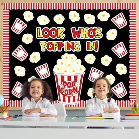 JarThenaAMCS 77 Pcs Popcorn Bulletin Board Decoration Funny Popcorn Bucket Paper Cutouts with 150 Pcs Glue Points for Back to School Movie Night Party Classroom in Saudi Arabia