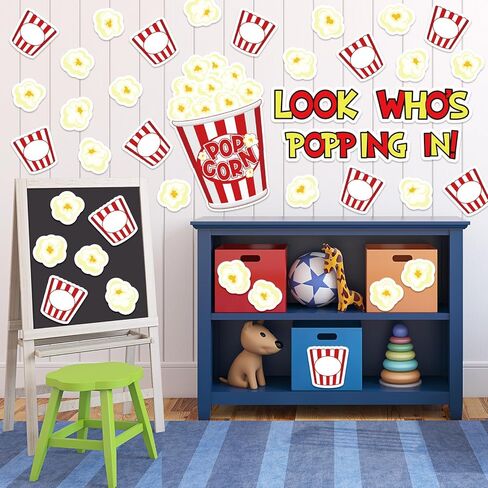 JarThenaAMCS 77 Pcs Popcorn Bulletin Board Decoration Funny Popcorn Bucket Paper Cutouts with 150 Pcs Glue Points for Back to School Movie Night Party Classroom in Saudi Arabia