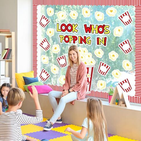 JarThenaAMCS 77 Pcs Popcorn Bulletin Board Decoration Funny Popcorn Bucket Paper Cutouts with 150 Pcs Glue Points for Back to School Movie Night Party Classroom in Saudi Arabia
