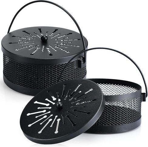 Lallisa 2 Pieces Mosquito Coil Holder Incense Coil Holder Round Retro Portable Metal Hanging Incense Burner Holders with Handle for Home Indoor Outdoor Camping Patio (Black) in Saudi Arabia