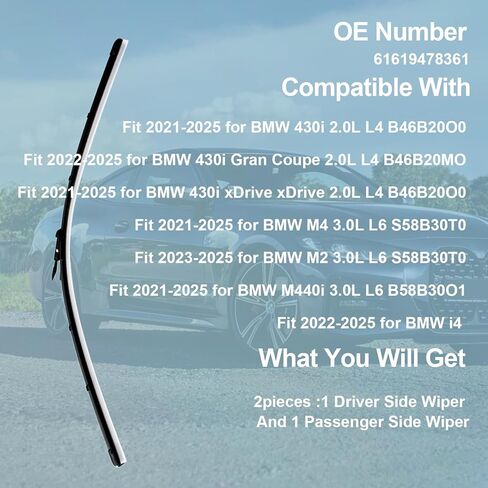 AUCERAMIC 61619478361 Front Windshield Wipers Blades 2-Piece Set Fit for 4 Series 2021-2025 BMW 430i M4 M440i 2022-2025 BMW 430i Gran Coupe i4 24"+19" in Saudi Arabia