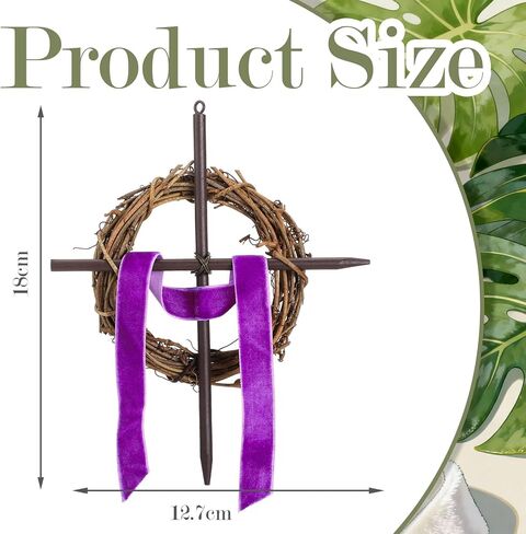 Dingion Lent Mini Crown of Thorns Nail Cross Wreath Decor Holy Thursday Easter Purple Velvet Ribbon 7in Christian Catholic Cross Rustic Christian Grapevine Thorns Crown for Lent Holy Week Church Home in Saudi Arabia