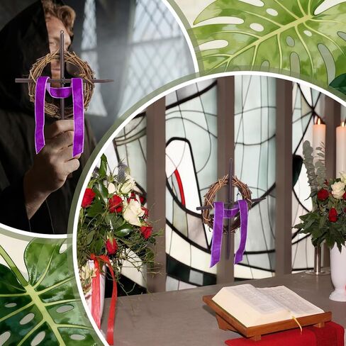 Dingion Lent Mini Crown of Thorns Nail Cross Wreath Decor Holy Thursday Easter Purple Velvet Ribbon 7in Christian Catholic Cross Rustic Christian Grapevine Thorns Crown for Lent Holy Week Church Home in Saudi Arabia