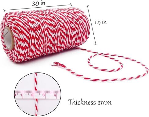 1 Pcs Cotton Twine Red and White Baker String 2mm Thick 328 Feet Christmas Twine for Gift Wrapping DIY Crafts Home Decoration Gardening in Saudi Arabia