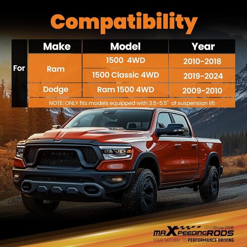 maXpeedingrods Fit 3.5-5.5" Lift Rear Shocks for Ram 1500 2009-2024 4WD, G1 Version in Saudi Arabia