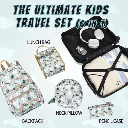 مجموعة حقائب سفر للأطفال مكونة من 6 قطع حقيبة أمتعة صلبة مقاس 16 بوصة مع عجلات دوارة للفتيات والأولاد تحمل أمتعة السفر والأمتعة المتدحرجة المعتمدة من شركة الطيران in Kuwait