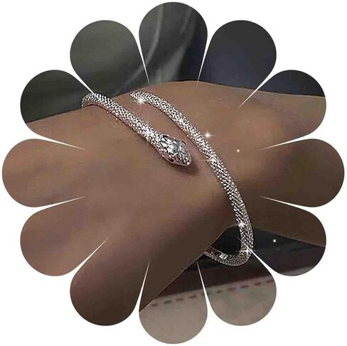 سوار Punk Snake Bangle - سوار الثعبان الفضي مع سحر متلألئ - مجوهرات الحيوانات in Kuwait